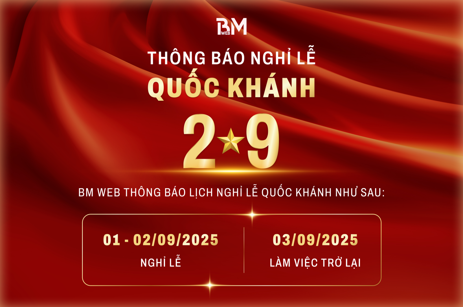 BM WEB THÔNG BÁO LỊCH NGHỈ LỄ QUỐC KHÁNH 2/9